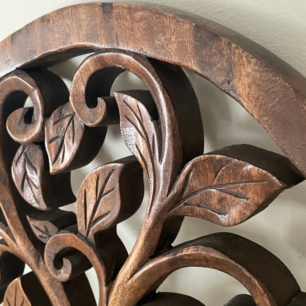 Hand Carved Wooden Tree of Life Wall Decor - Rich Brown Large - Picture 4 of 8
